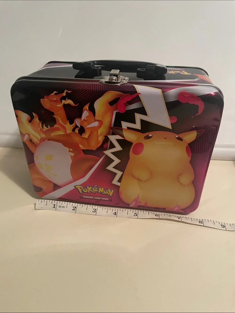 Pikachu & Charizard Small tin gaming card holder or lunch box